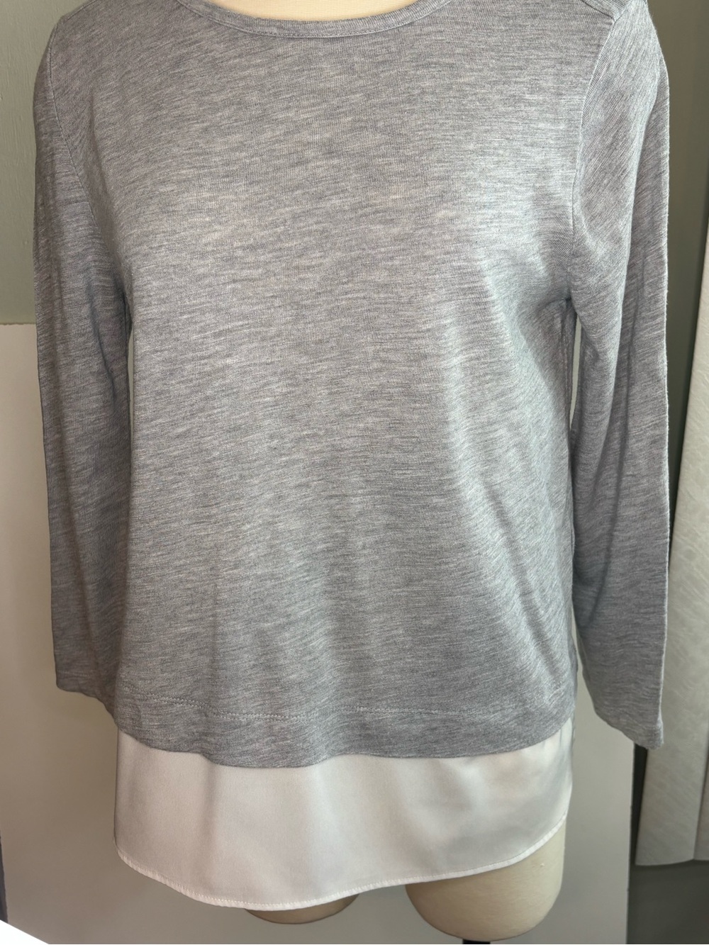 J. Crew Light Gray Layered-Look Long Sleeve Top with Cream Hem